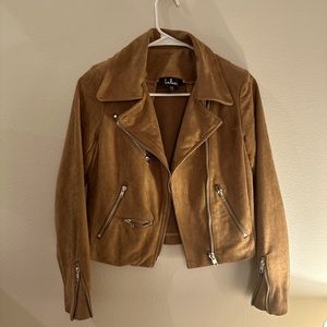 Lulu’s Caramel Suede Moto Jacket